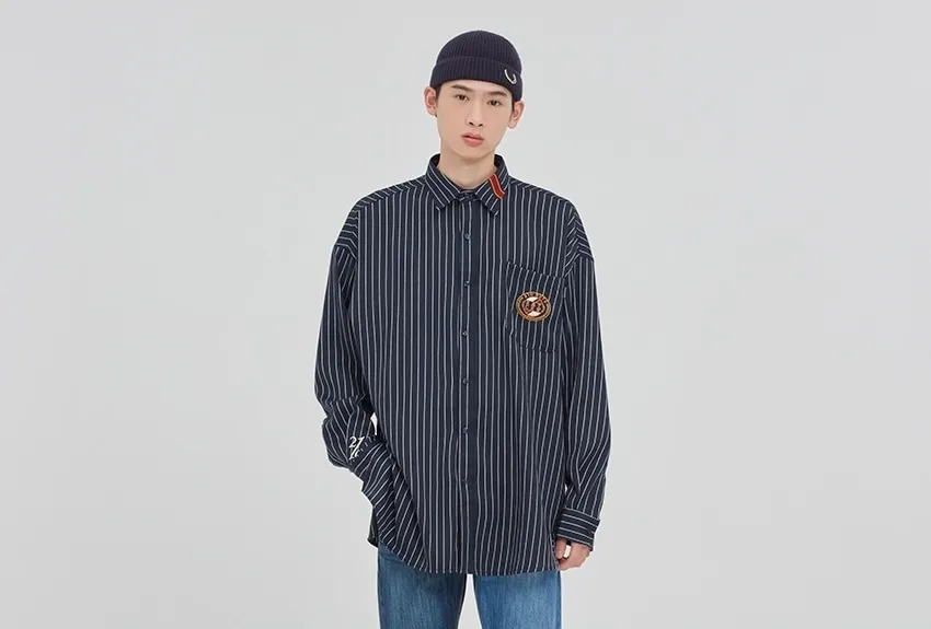 ROMANTIC CROWN  |Stripes Unisex Street Style Long Sleeves Oversized Logo