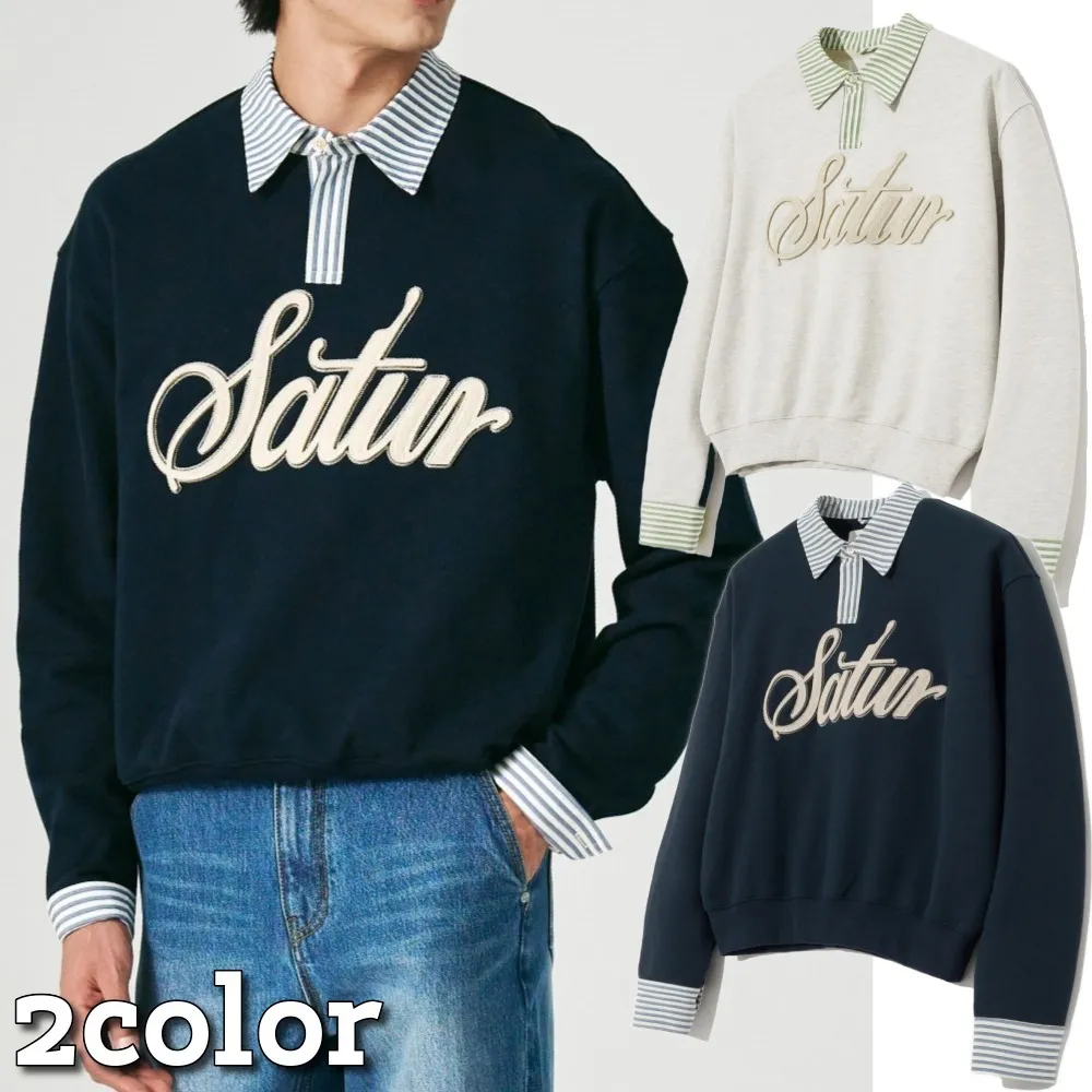 SATUR  |Unisex Street Style Bi-color Long Sleeves Plain Oversized