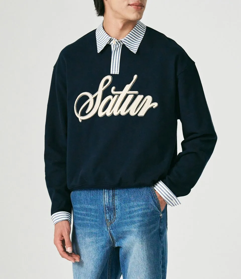 SATUR  |Unisex Street Style Bi-color Long Sleeves Plain Oversized