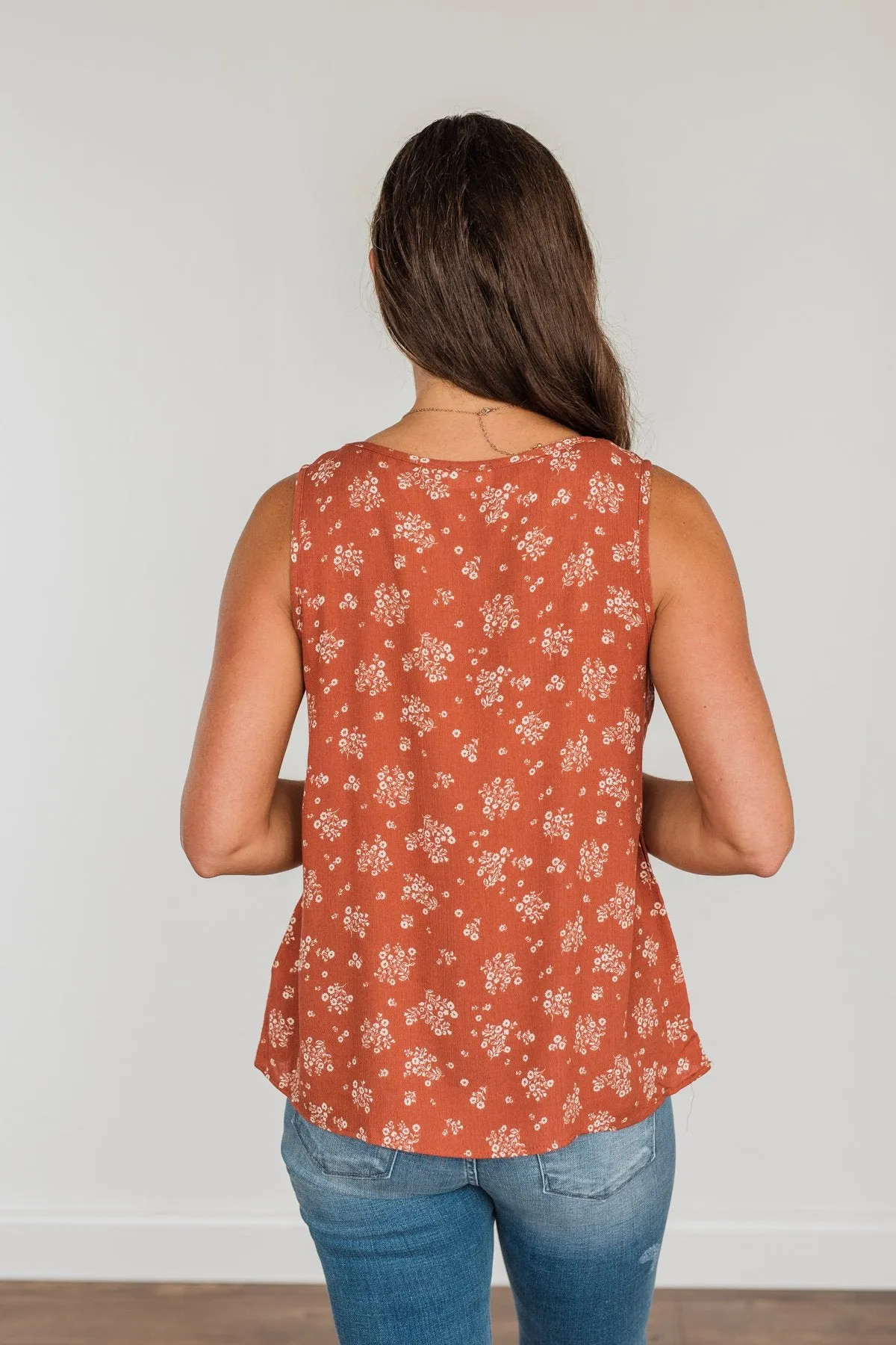 Sealed With A Kiss Floral Button Tank Top- Rust