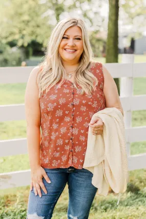 Sealed With A Kiss Floral Button Tank Top- Rust