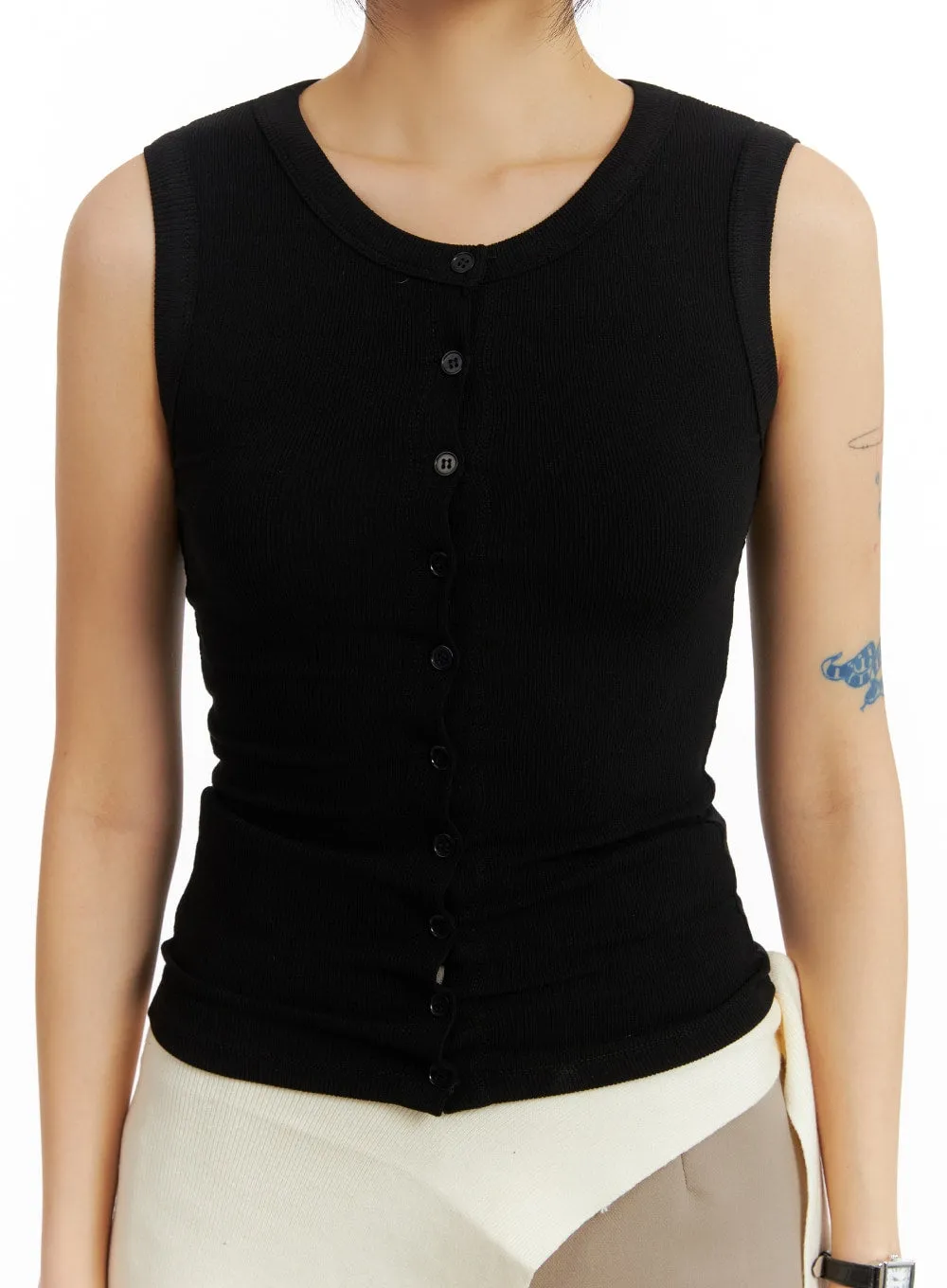 Solid Button Tank Top IM414