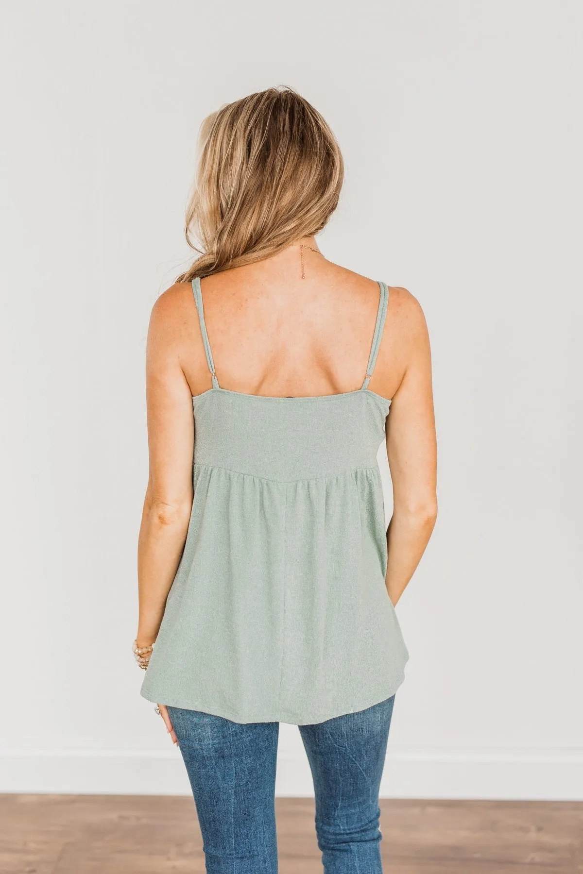 Spotting Your Gaze Babydoll Tank Top- Dusty Sage