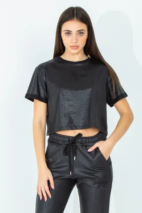 T-shirt crop ad effetto metal