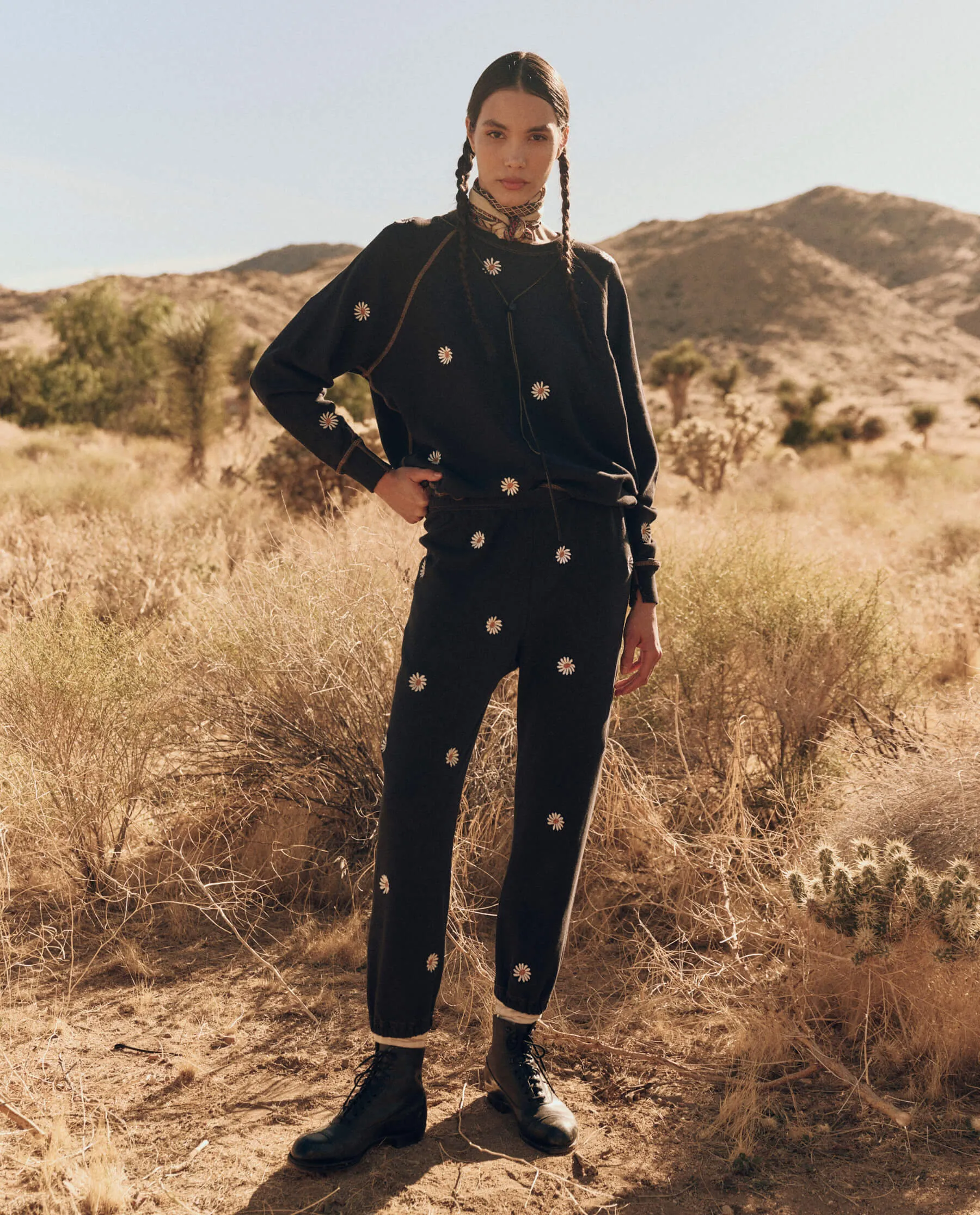 The Great College Sweatshirt in Almost Black with Daisy Embroidery