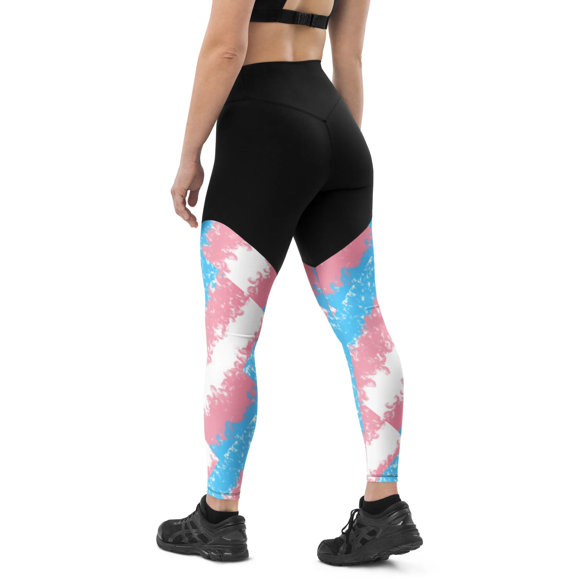 Trans Coloured Trans Pride Watercolors Black Sports Leggings