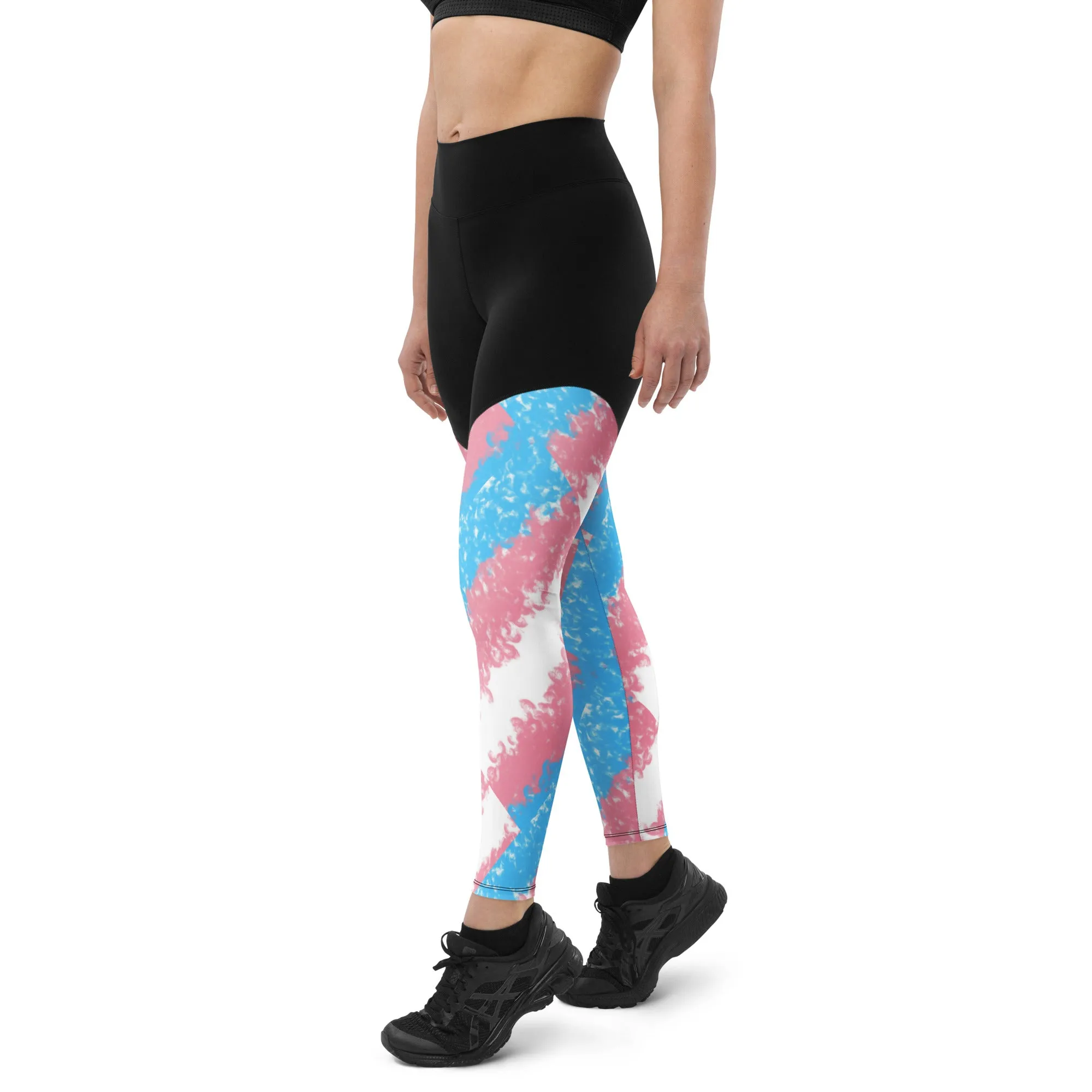 Trans Coloured Trans Pride Watercolors Black Sports Leggings