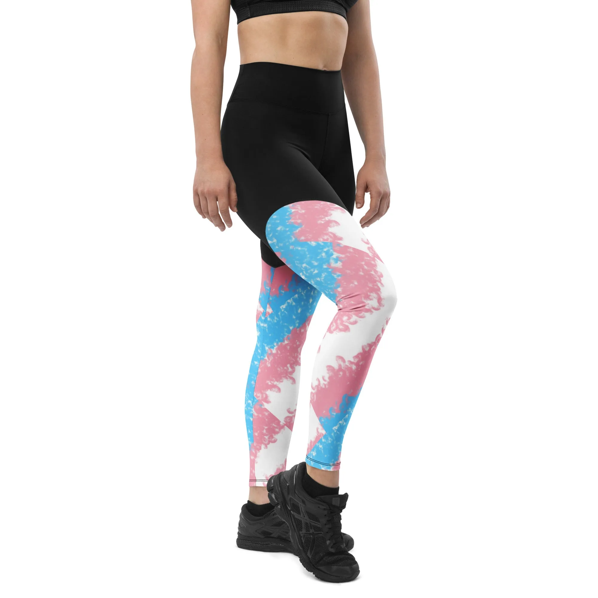 Trans Coloured Trans Pride Watercolors Black Sports Leggings