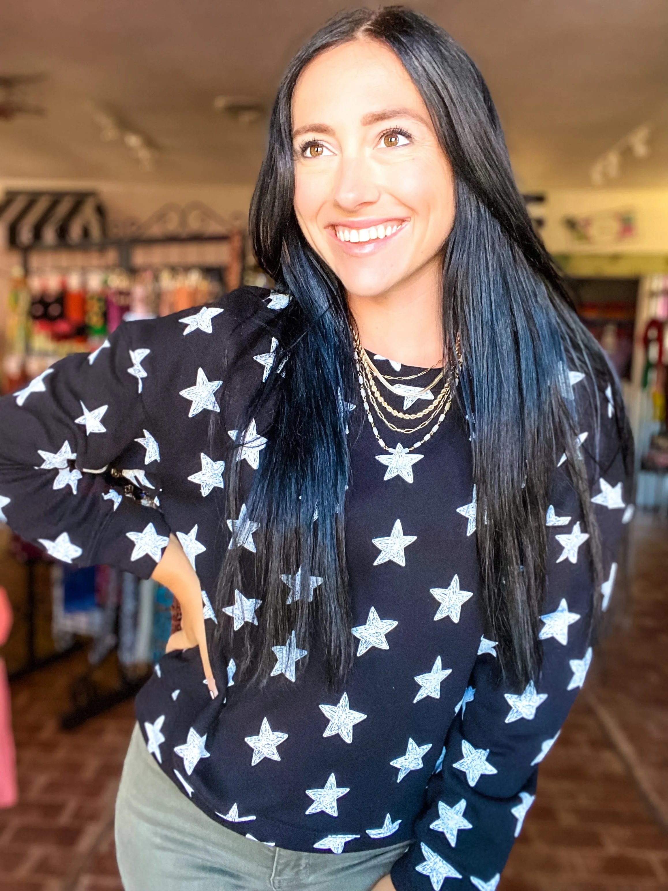 Umgee Star Sweatshirt in Black