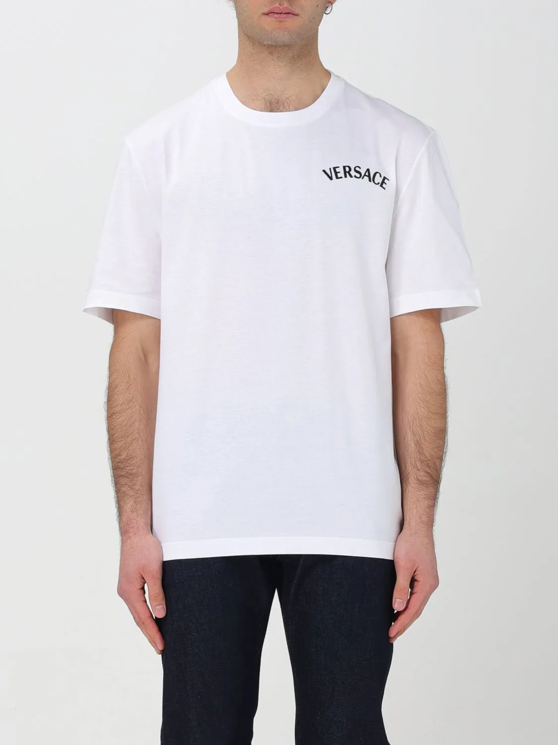 VERSACE  |Crew Neck Plain Cotton Short Sleeves Oversized Logo Luxury