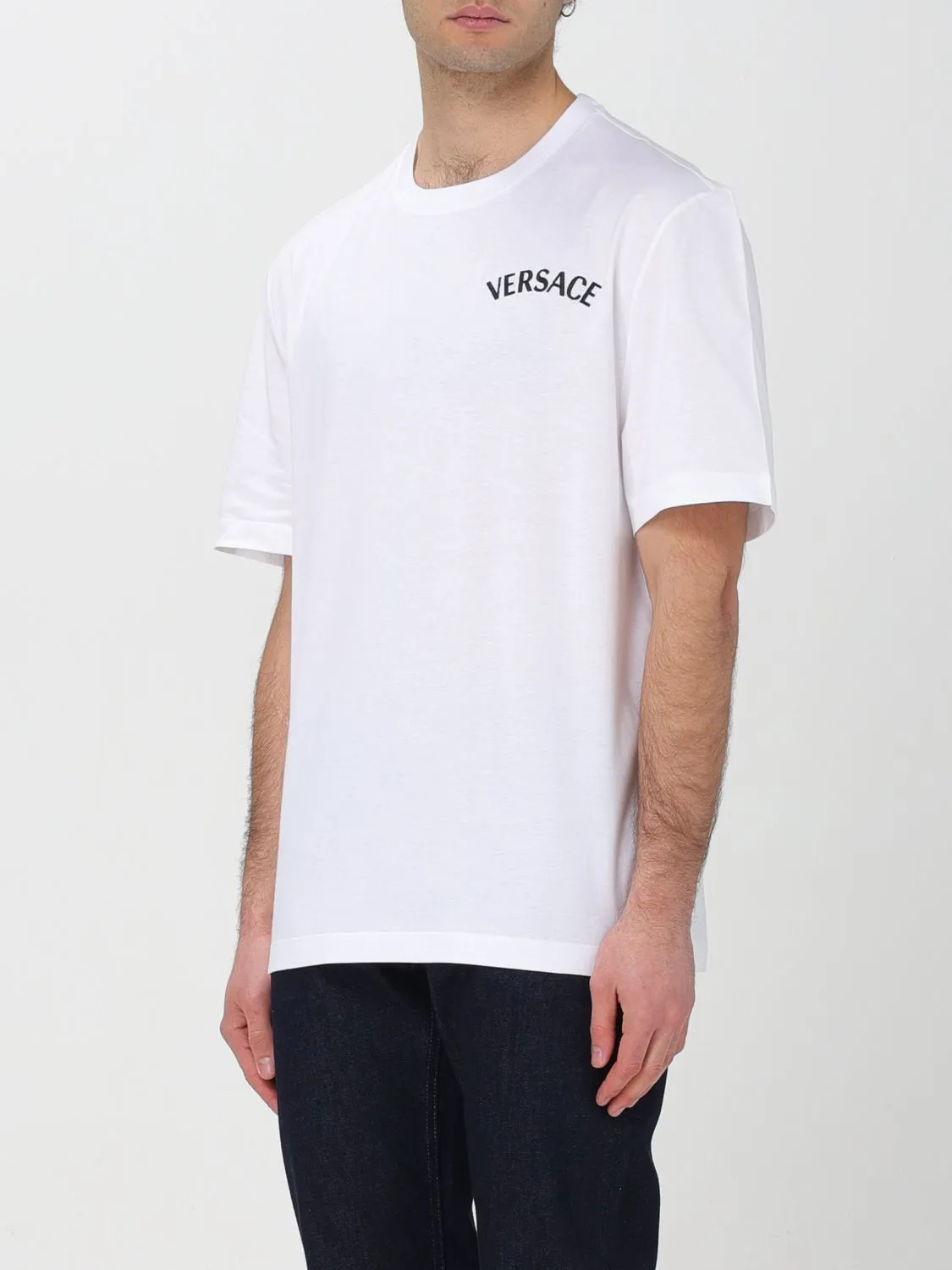 VERSACE  |Crew Neck Plain Cotton Short Sleeves Oversized Logo Luxury