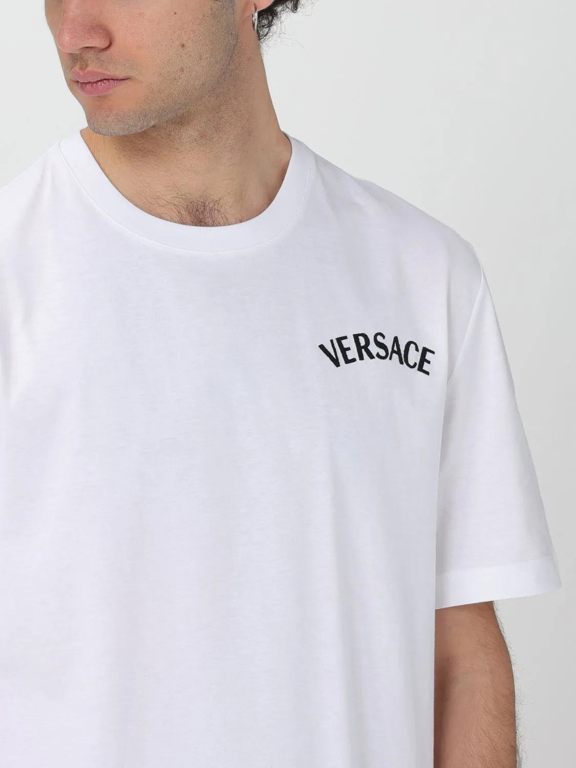 VERSACE  |Crew Neck Plain Cotton Short Sleeves Oversized Logo Luxury