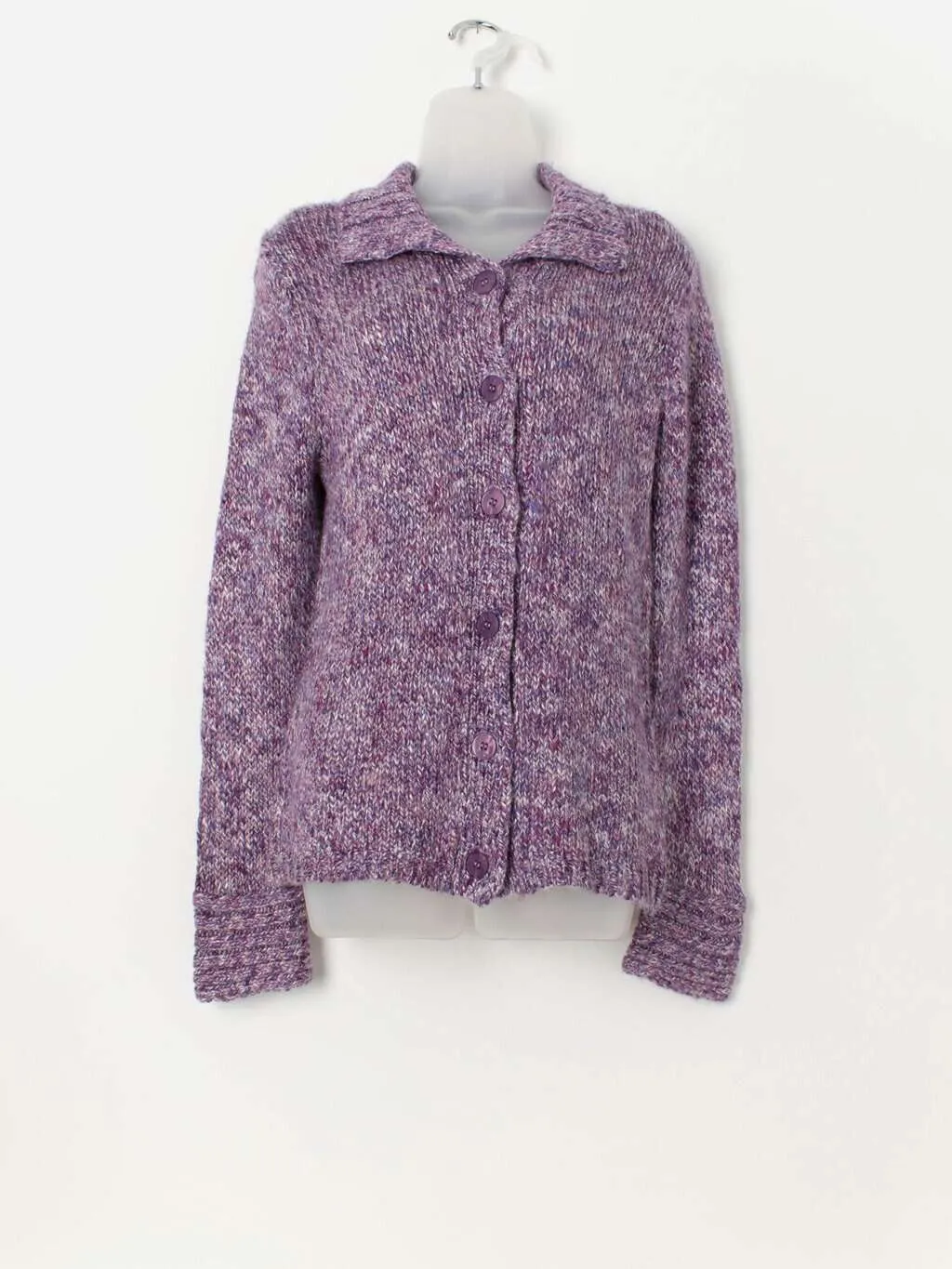 Vintage handknitted purple collared cardigan – Small / Medium