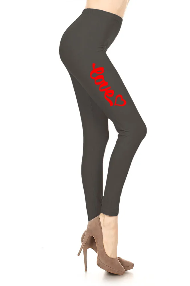 Women's Love with Heart Unique Cursive Design Printed Leggings for Regular Plus 3X5X