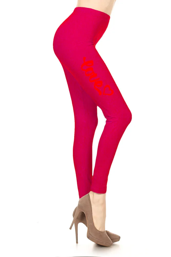 Women's Love with Heart Unique Cursive Design Printed Leggings for Regular Plus 3X5X