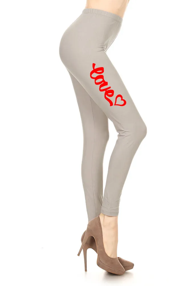 Women's Love with Heart Unique Cursive Design Printed Leggings for Regular Plus 3X5X