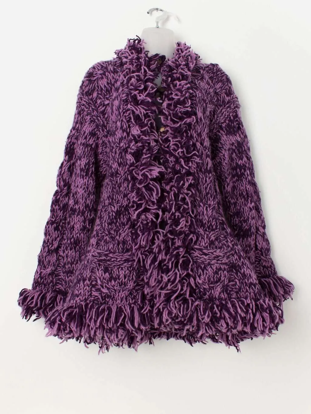 Y2K vintage Pachamama purple chunky knit penny lane cardigan with hood – Medium / Large