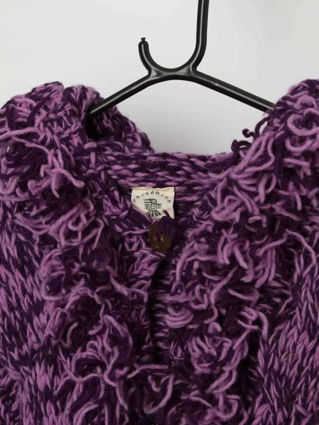 Y2K vintage Pachamama purple chunky knit penny lane cardigan with hood – Medium / Large