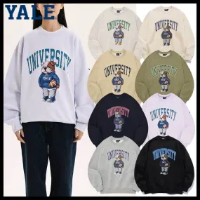 YALE  |Crew Neck Unisex Street Style Long Sleeves Plain Cotton