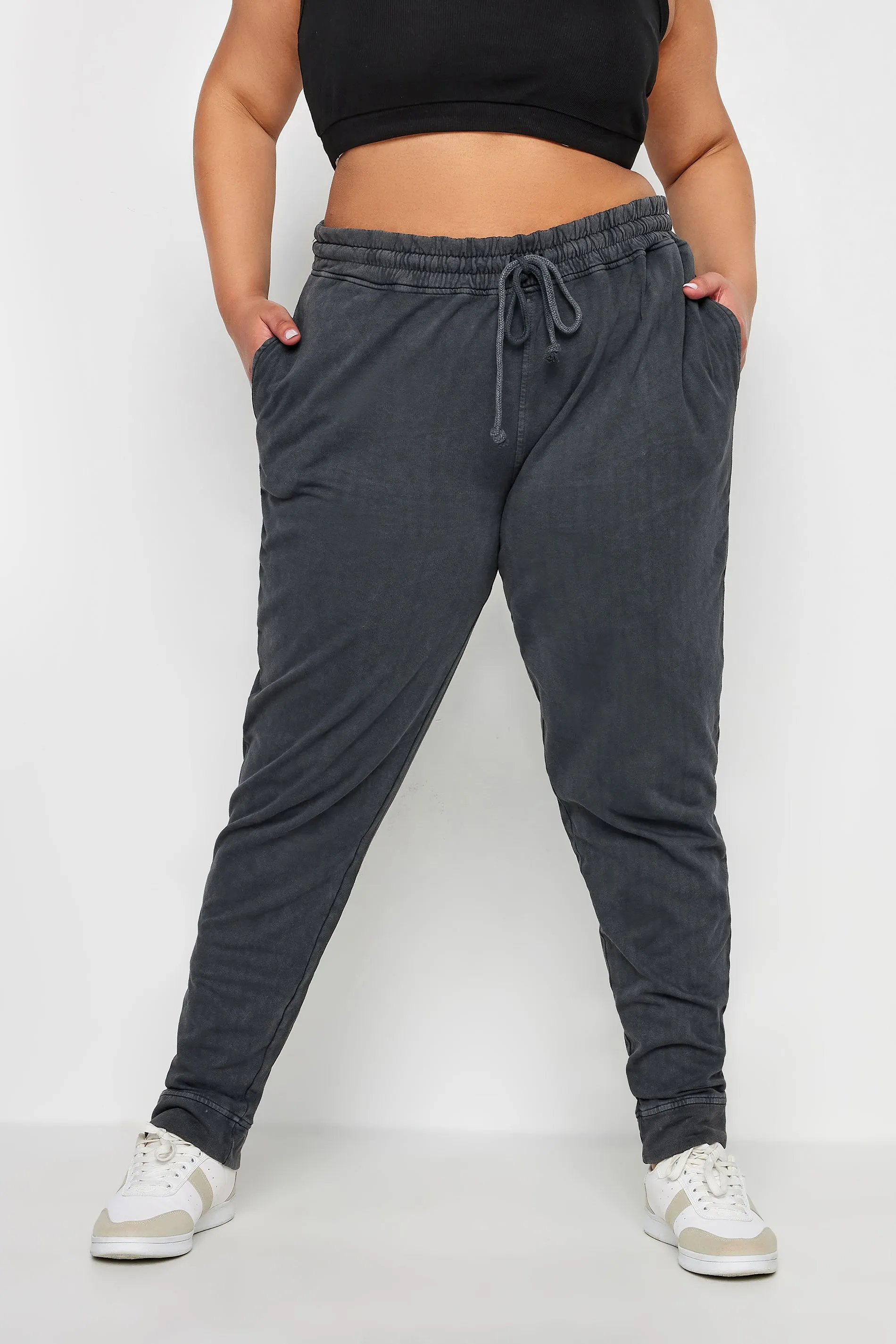 YOURS Curve Charcoal Grey Acid Wash Joggers