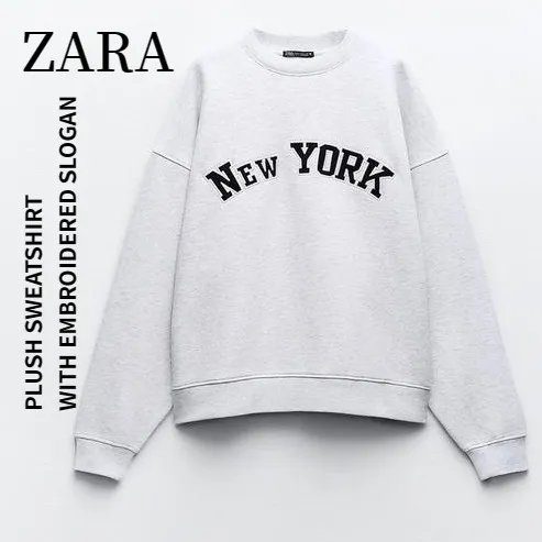 ZARA  |EMBROIDERED TEXT PLUSH SWEATSHIRT