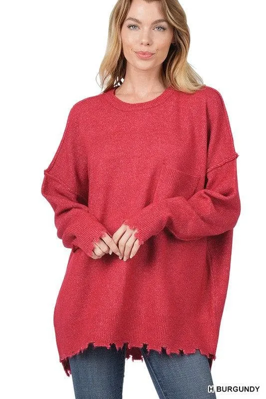 ZENANA Distressed Melange Oversized Sweater