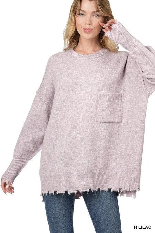 ZENANA Distressed Melange Oversized Sweater